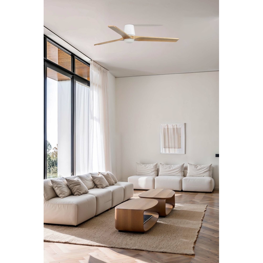 FARO 33838WT-1TW - Ventilateur de plafond à intensité variable HEYWOOD TUB L LED/10W/230V 2700/4000/6000K pin/blanc d. 132 cm Wi-Fi Tuya + Télécommande