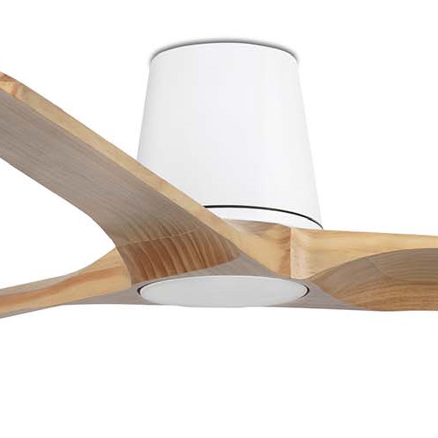 FARO 33838WT - Ventilateur de plafond HEYWOOD TUB L pin/blanc d. 132 cm Wi-Fi Tuya + Télécommande