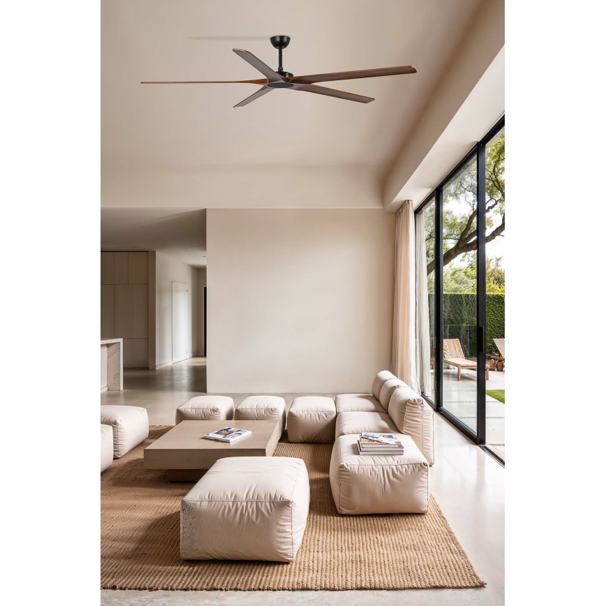 FARO 34190WT - Ventilateur de plafond BIGWOOD XL pin/noir d. 200 cm Wi-Fi Tuya + Télécommande