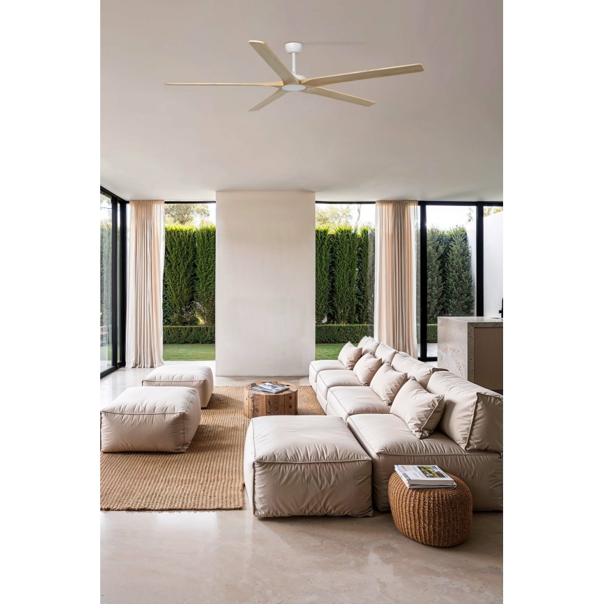 FARO 34191WT - Deckenventilator BIGWOOD XL Kiefer/weiß d 200 cm Wi-Fi Tuya + Fernbedienung
