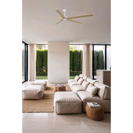 FARO 34191WT - Ventilateur de plafond BIGWOOD XL pin/blanc d. 200 cm Wi-Fi Tuya + Télécommande