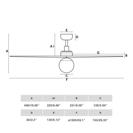 FARO 34276WT-11L - Deckenventilator KLIM L 1xE27/15W/230V Nussbaum/Schwarz Ø 150 cm Wi-Fi Tuya + Fernbedienung
