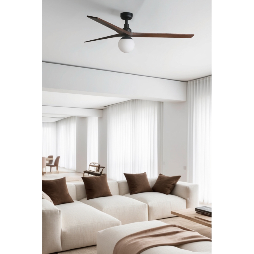 FARO 34276WT-11L - Deckenventilator KLIM L 1xE27/15W/230V Walnuss/schwarz d 150 cm Wi-Fi Tuya + Fernbedienung