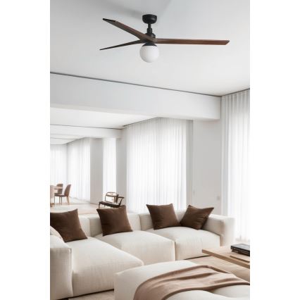 FARO 34276WT-11L - Ventilateur de plafond KLIM L 1xE27/15W/230V noyer/noir d. 150 cm Wi-Fi Tuya + Télécommande