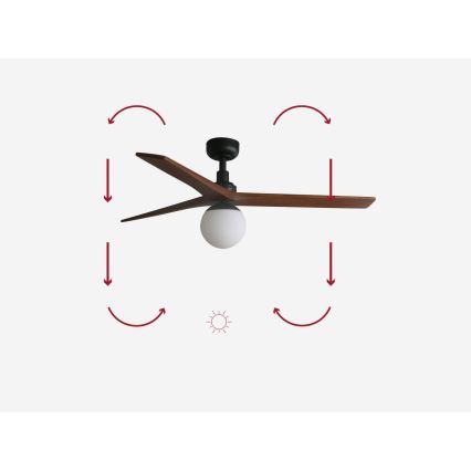 FARO 34277-11L - Ventilatore da soffitto KLIM M 1xE27/15W/230V legno/nero diametro 125 cm + telecomando