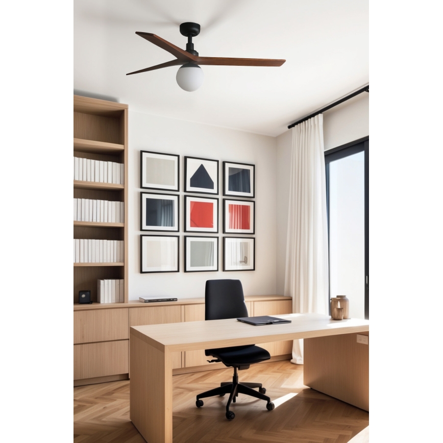 FARO 34277WT-11L - Ventilatore da soffitto KLIM M 1xE27/15W/230V legno/nero diametro 125 cm Wi-Fi Tuya + telecomando