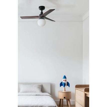 FARO 34278WT-11L - Ventilateur de plafond KLIM S 1xE27/15W/230V noyer/noir d. 92,5 cm Wi-Fi Tuya + Télécommande