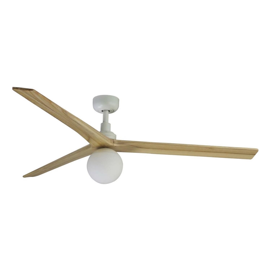 FARO 34279WT-11L - Ventilatore da soffitto KLIM L 1xE27/15W/230V legno/bianco diametro 150 cm Wi-Fi Tuya + telecomando