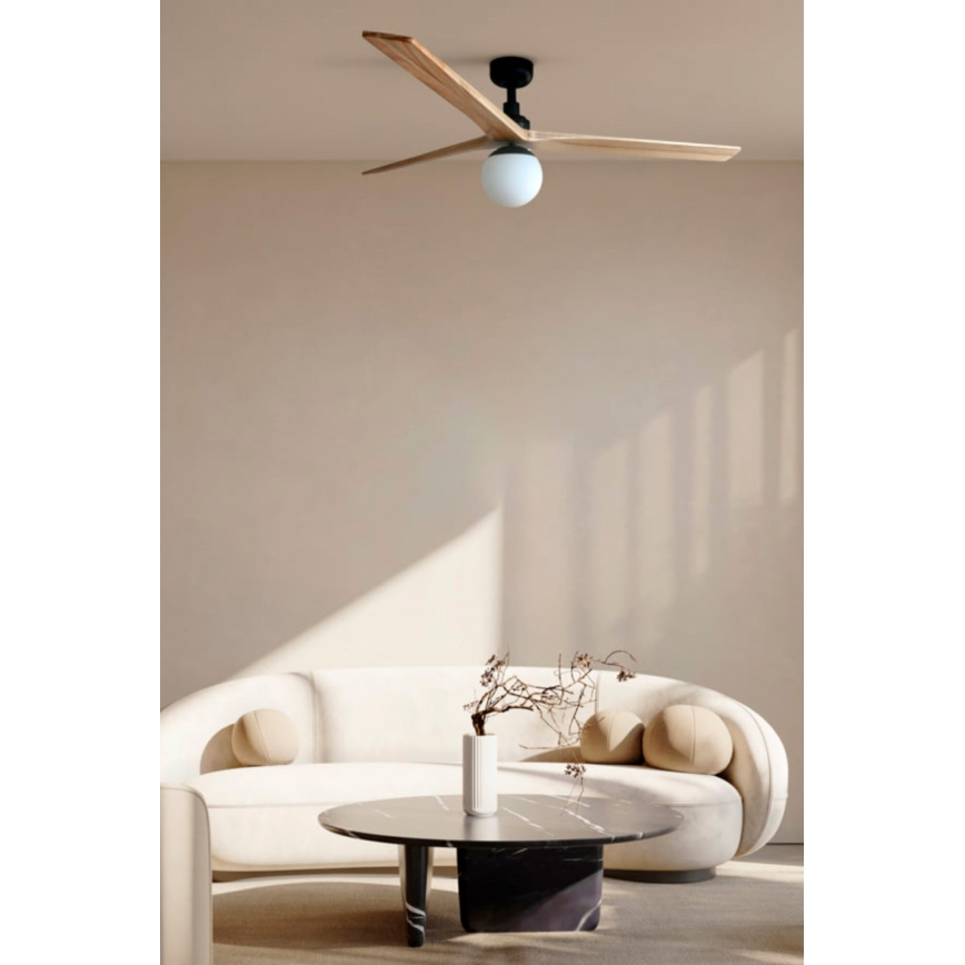 FARO 34279WT-11L - Ventilatore da soffitto KLIM L 1xE27/15W/230V legno/bianco diametro 150 cm Wi-Fi Tuya + telecomando