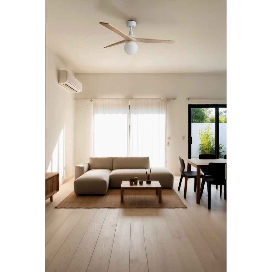FARO 34280-11L - Deckenventilator KLIM M 1xE27/15W/230V Holz/weiß d 125 cm + Fernbedienung