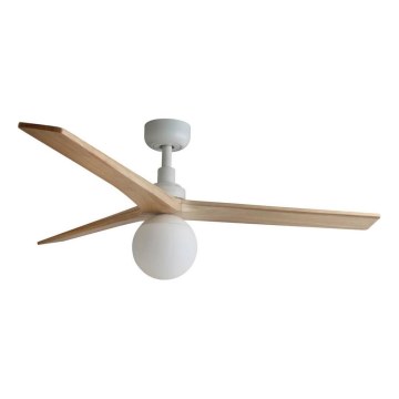 FARO 34280WT-11L - Ventilatore da soffitto KLIM M 1xE27/15W/230V legno/bianco diametro 125 cm Wi-Fi Tuya + telecomando