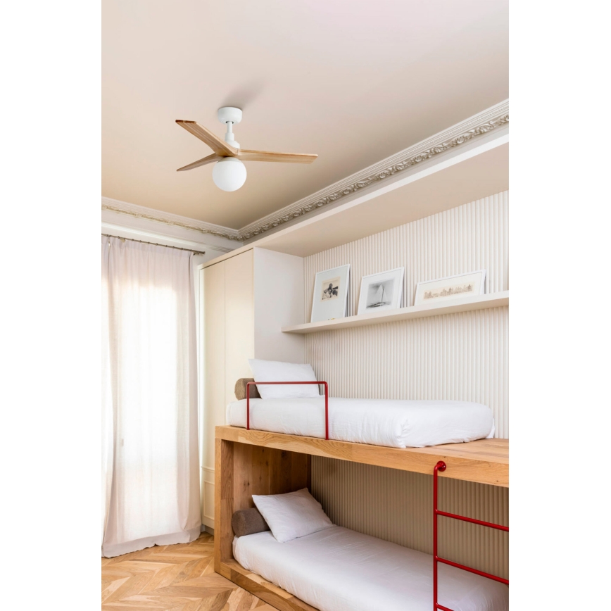 FARO 34281-11L - Ventilatore da soffitto KLIM S 1xE27/15W/230V legno/bianco diametro 92,5 cm + telecomando