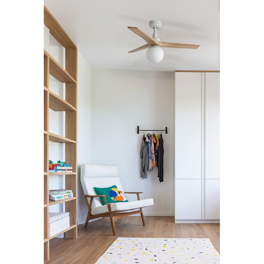 FARO 34281WT-11L - Deckenventilator KLIM S 1xE27/15W/230V Holz/weiß d 92,5 cm Wi-Fi Tuya + Fernbedienung