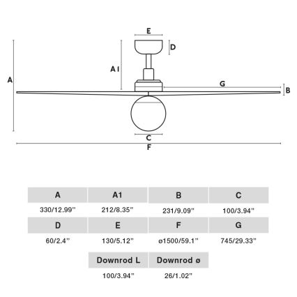 FARO 34282-11L - Ventilatore da soffitto KLIM L 1xE27/15W/230V legno/nero diametro 150 cm + telecomando