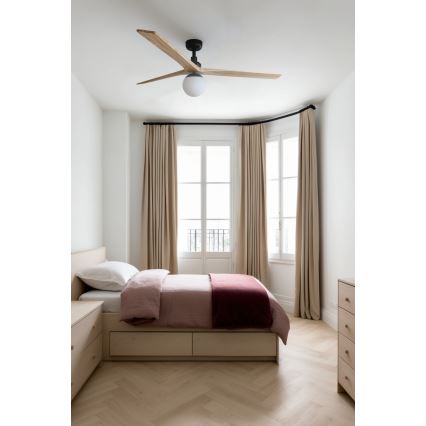 FARO 34282WT-11L - Ventilateur de plafond KLIM L 1xE27/15W/230V bois/noir d. 150 cm Wi-Fi Tuya + Télécommande