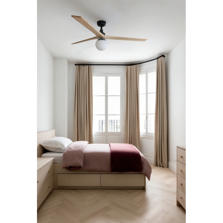 FARO 34282WT-11L - Ventilatore da soffitto KLIM L 1xE27/15W/230V legno/nero diametro 150 cm Wi-Fi Tuya + telecomando