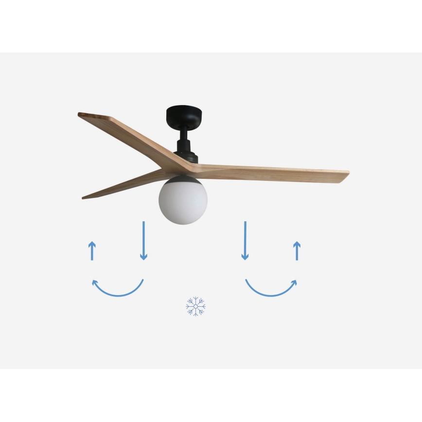 FARO 34283-11L - Ventilatore da soffitto KLIM M 1xE27/15W/230V legno/nero diametro 125 cm + telecomando