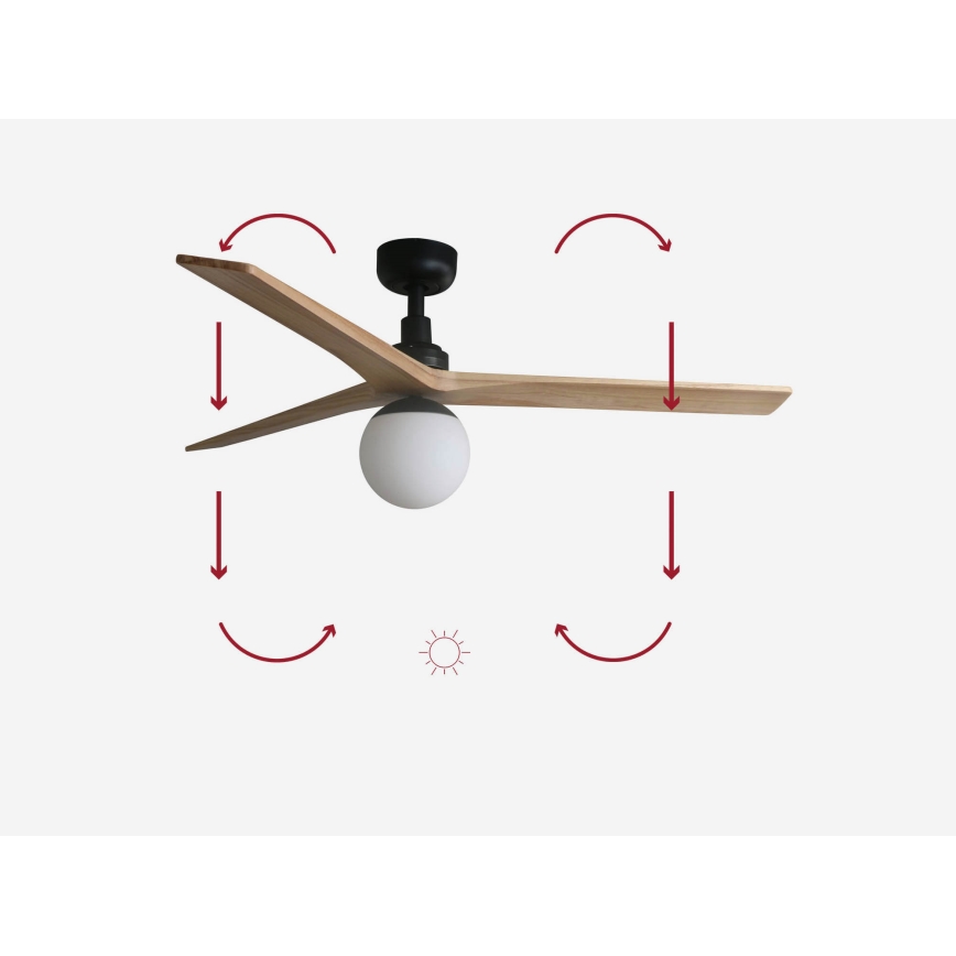 FARO 34283-11L - Ventilatore da soffitto KLIM M 1xE27/15W/230V legno/nero diametro 125 cm + telecomando
