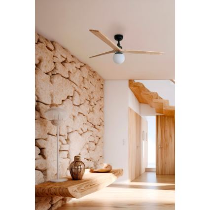 FARO 34283WT-11L - Ventilatore da soffitto KLIM M 1xE27/15W/230V pino/nero diam. 125 cm Wi-Fi Tuya + telecomando