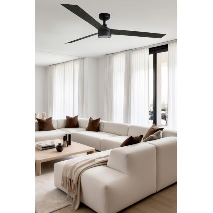 FARO 34293WT1S - Ventilatore da soffitto dimmerabile CRUISER XL LED/18W/230V 2700/3000/4000K Ø 160 cm nero Wi‑Fi Tuya + telecomando