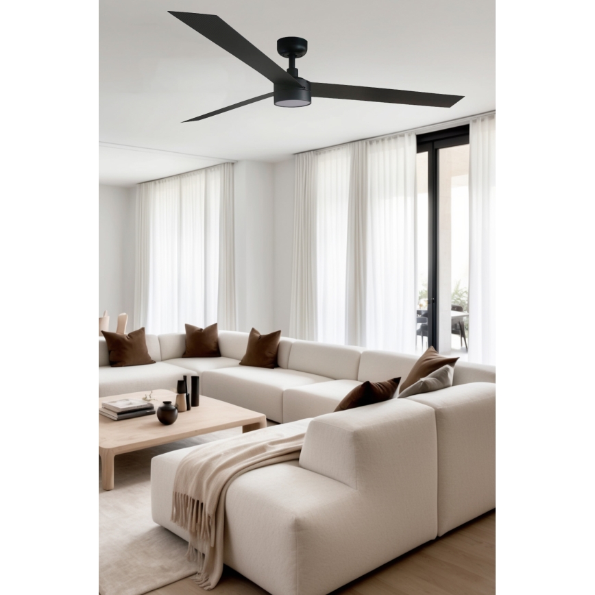 FARO 34293WT1S - Ventilatore da soffitto dimmerabile CRUISER XL LED/18W/230V 2700/3000/4000K Ø 160 cm nero Wi‑Fi Tuya + telecomando