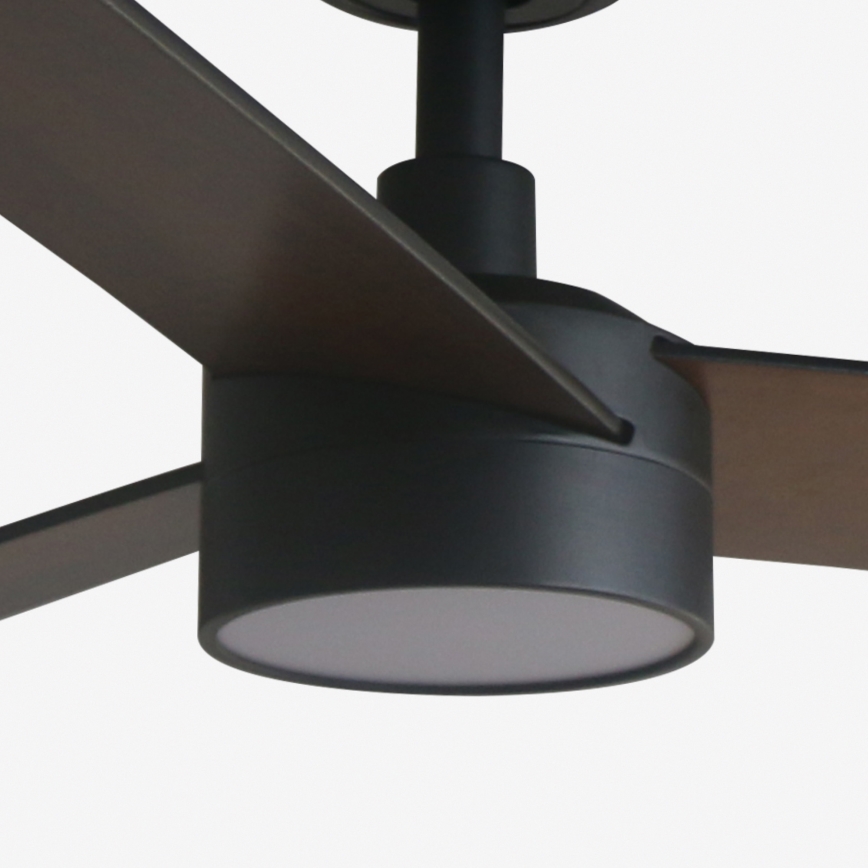 FARO 34298WT1S - Ventilatore da soffitto dimmerabile RUDDER L LED/18W/230V 2700/3000/4000K Ø 132 cm marrone/nero Wi-Fi Tuya + telecomando