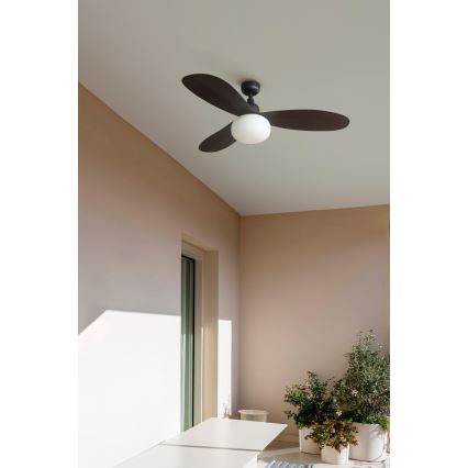 FARO 34301-11L - Ventilatore da soffitto PALMA 1xE27/15W/230V marrone diametro 129 cm IP44 + telecomando