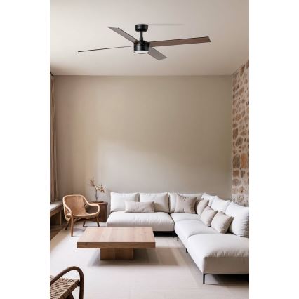 FARO 34356WT-1TW - Ventilateur de plafond à intensité variable RUDDER L LED/18W/230V 2700/4350/6000K marron/noir d. 132 cm Wi-Fi Tuya + Télécommande