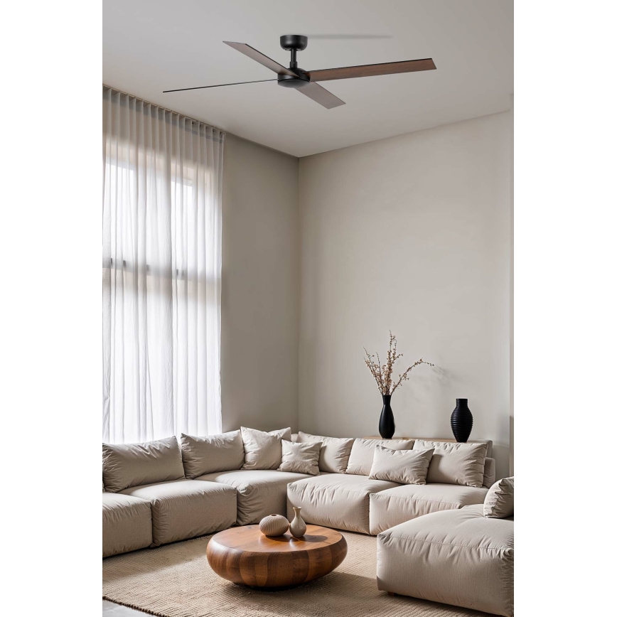FARO 34356WT - Ventilateur de plafond RUDDER L marron/noir d. 132 cm Wi-Fi Tuya + Télécommande