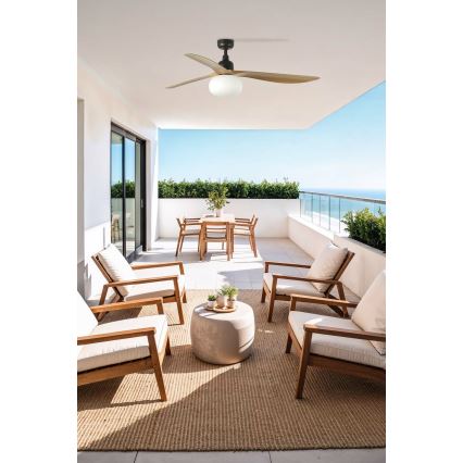 FARO 34360WT-11L - Ventilatore da soffitto OUTWOOD L 1xE27/15W/230V marrone/nero diametro 150 cm Wi-Fi Tuya IP44 + telecomando