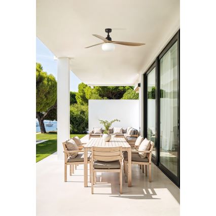 FARO 34360WT-11L - Ventilatore da soffitto OUTWOOD L 1xE27/15W/230V marrone/nero diametro 150 cm Wi-Fi Tuya IP44 + telecomando