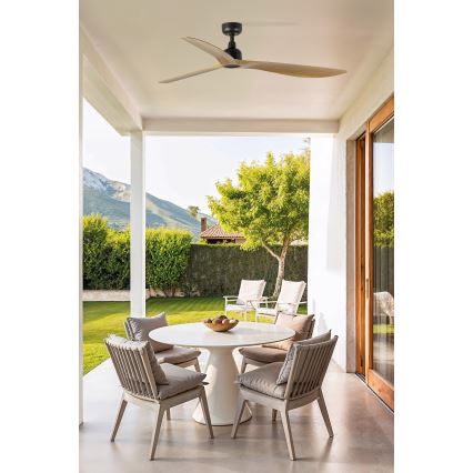 FARO 34360WT - Deckenventilator OUTWOOD L braun/schwarz d 150 cm Wi-Fi Tuya IP44 + Fernbedienung