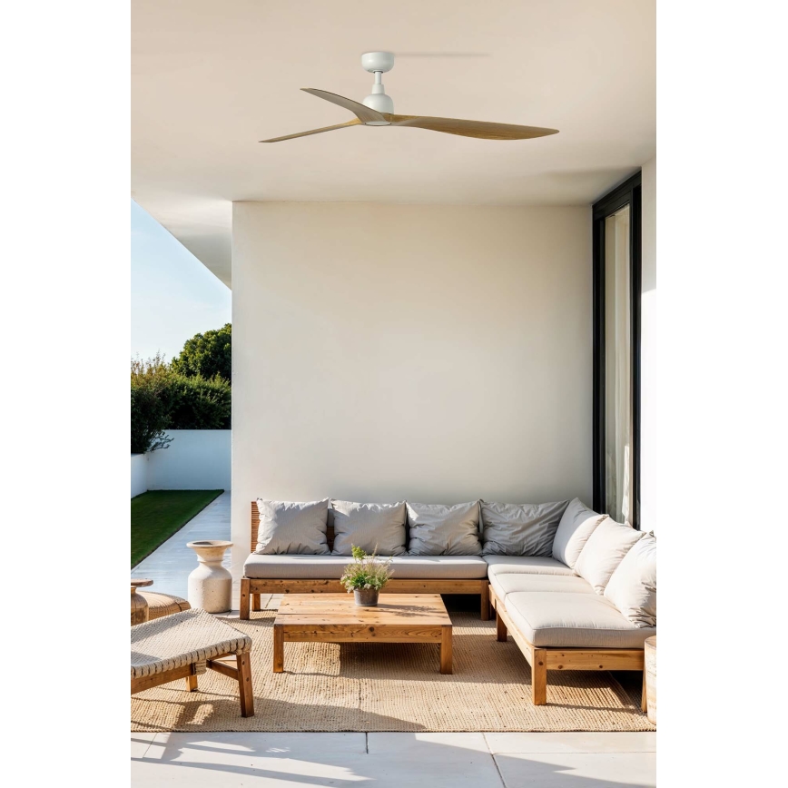 FARO 34361 - Ventilatore da soffitto OUTWOOD L marrone/bianco diametro 150 cm IP44 + telecomando