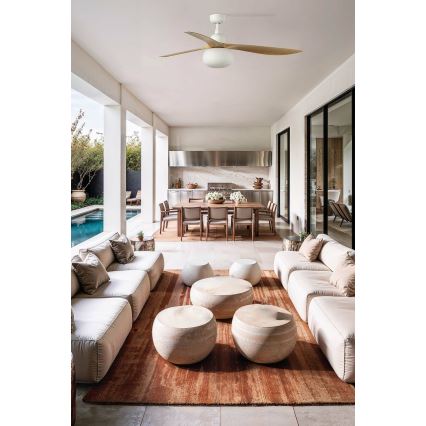 FARO 34361WT-11L - Ventilatore da soffitto OUTWOOD L 1xE27/15W/230V marrone/bianco diametro 150 cm Wi-Fi Tuya IP44 + telecomando