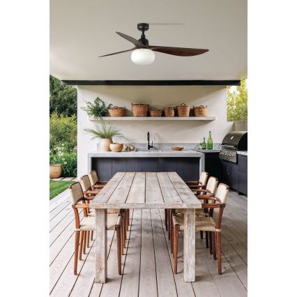 FARO 34362WT-11L - Deckenventilator OUTWOOD L 1xE27/15W/230V braun/schwarz d 150 cm Wi-Fi Tuya IP44 + Fernbedienung