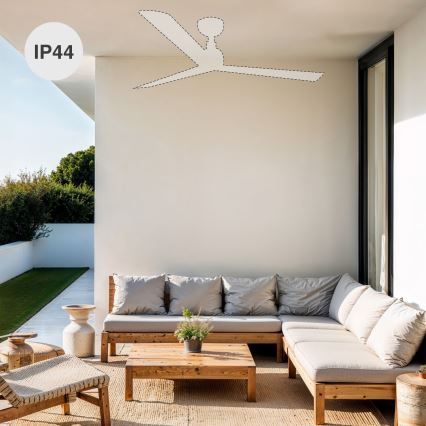 FARO 34362WT-11L - Deckenventilator OUTWOOD L 1xE27/15W/230V braun/schwarz d 150 cm Wi-Fi Tuya IP44 + Fernbedienung