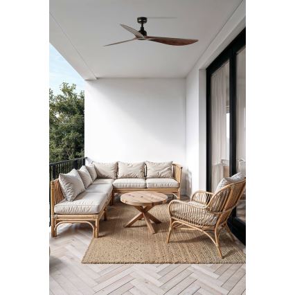 FARO 34362WT - Deckenventilator OUTWOOD L braun/schwarz d 150 cm Wi-Fi Tuya IP44 + Fernbedienung