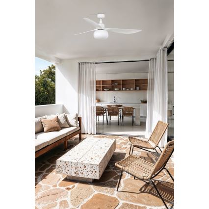 FARO 34363WT-11L - Ventilatore da soffitto OUTWOOD L 1xE27/15W/230V bianco diametro 150 cm Wi-Fi Tuya IP44 + telecomando