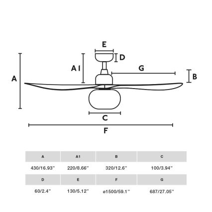FARO 34363WT-11L - Ventilatore da soffitto OUTWOOD L 1xE27/15W/230V bianco diametro 150 cm Wi-Fi Tuya IP44 + telecomando