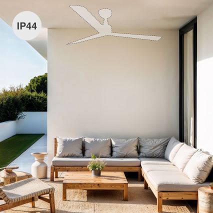 FARO 34370WT - Ventilateur de plafond MARINE M Ø 125 cm marron/blanc IP44 Wi-Fi Tuya + télécommande