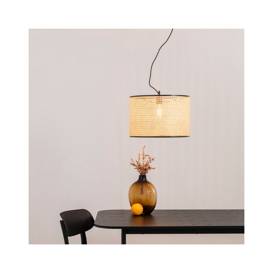 FARO 64314-48 - Lampadario a sospensione con filo MAMBO 1xE27/15W/230V rattan/nero