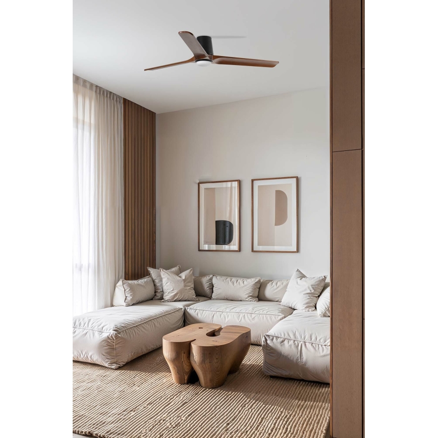 FARO 33839WT-1TW - Dimmbarer LED-Deckenventilator HEYWOOD TUB L LED/10W/230V 2700/4000/6000K Kiefer/schwarz d 132 cm Wi-Fi Tuya + Fernbedienung