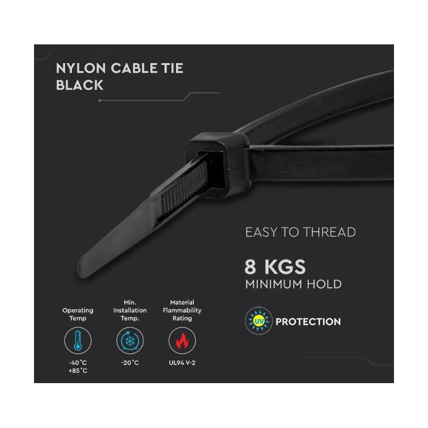 Fascia pieghevole plastica 2,5x100mm 100pcs nera