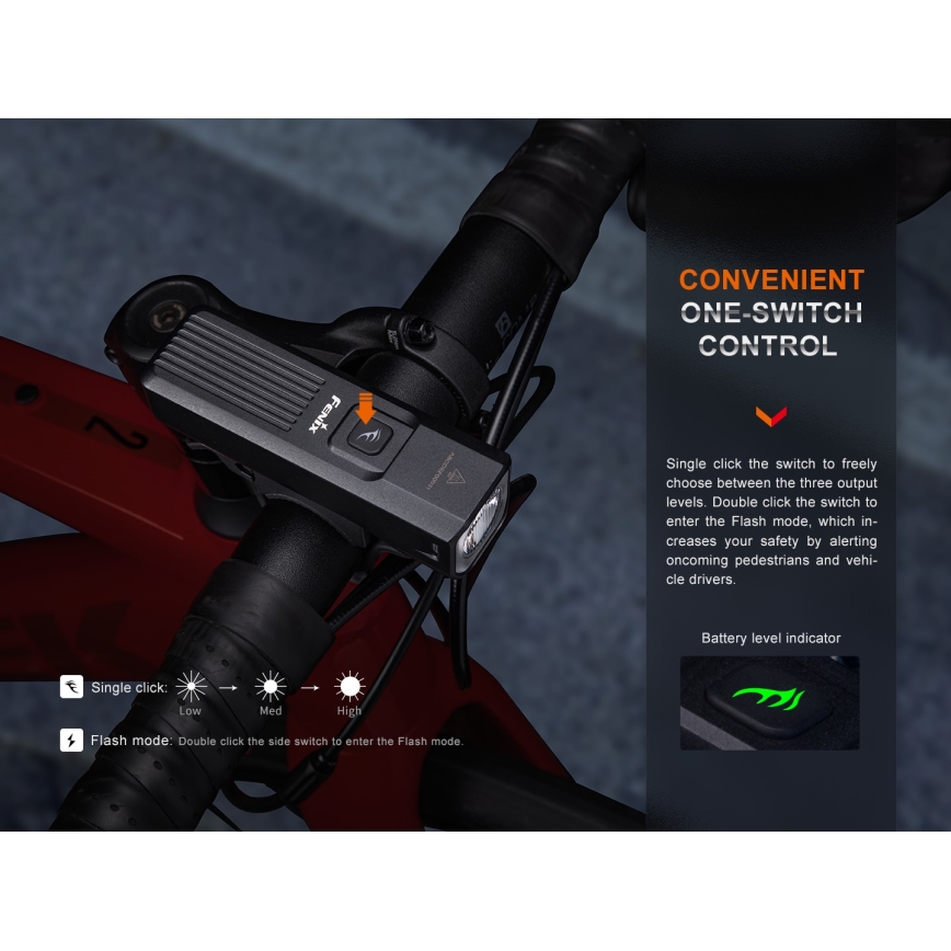 Fenix BC15R-LED Luce per bicicletta ricaricabile e dimmerabile LED/USB IP66 400 lm 31,5 ore
