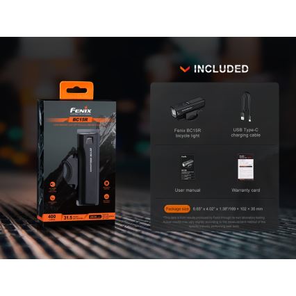 Fenix BC15R-LED Luce per bicicletta ricaricabile e dimmerabile LED/USB IP66 400 lm 31,5 ore