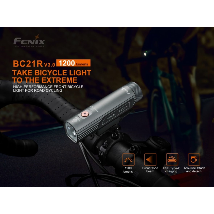 Fenix BC21RV30 - LED Wiederaufladbare Fahrradlampe LED/USB IP68 1200 lm 33 Std.