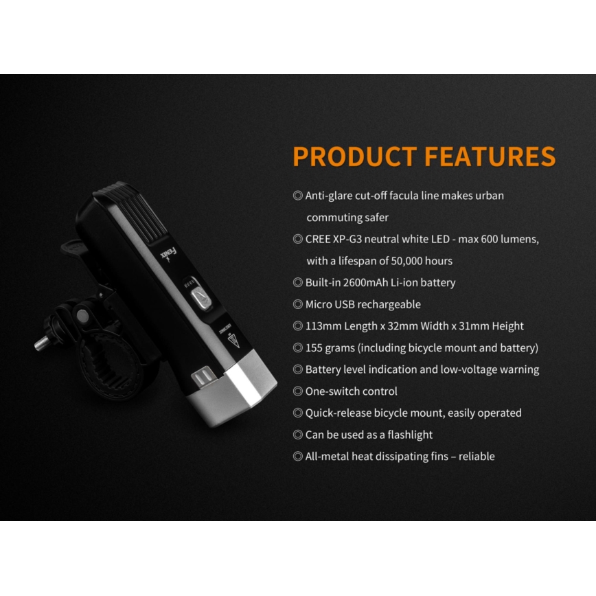 Fenix BC25R - LED Wiederaufladbare Fahrradlampe LED/USB IP66^