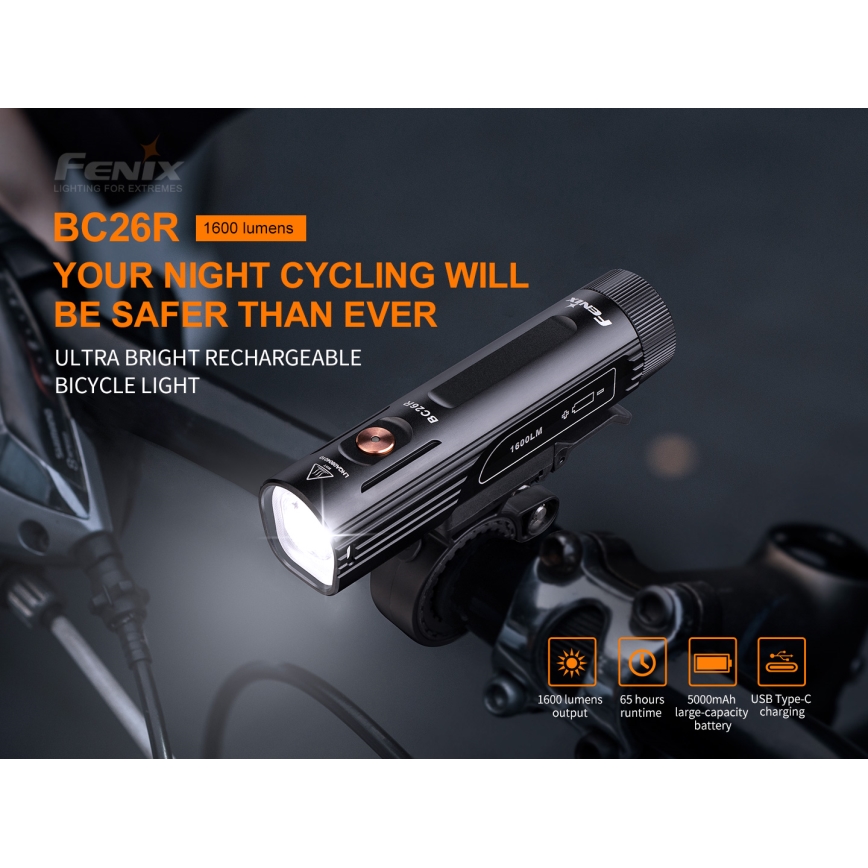Fenix BC26R - Luce LED ricaricabile per bicicletta LED/USB IP68 1600 lm 65 ore