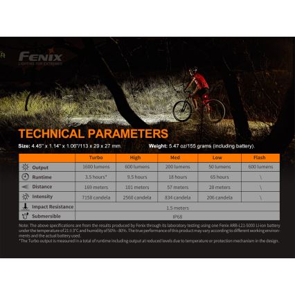 Fenix BC26R - Luce LED ricaricabile per bicicletta LED/USB IP68 1600 lm 65 ore
