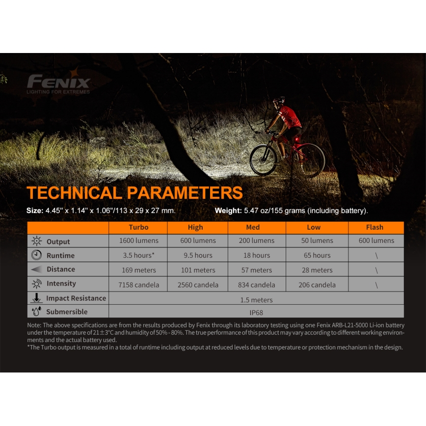 Fenix BC26R - Luce LED ricaricabile per bicicletta LED/USB IP68 1600 lm 65 ore
